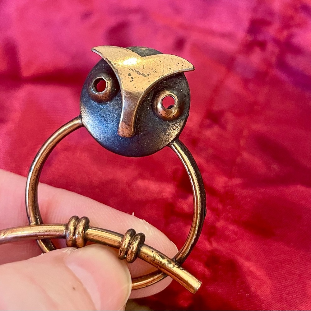 🎉HP🎉 Beau Copper Owl Modernist Brooch Signed - Picture 3 of 3